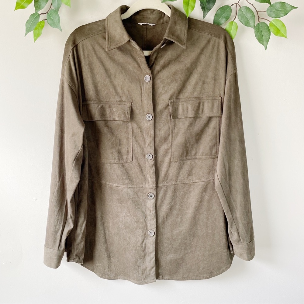 Essential Olive Shacket Oversized Button Down Shi… - image 1